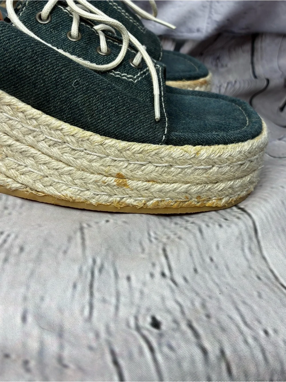 VTG Y2K Mudd Street Style Chunky Platform Tie Front Denim Espadrille Sandals 8.5